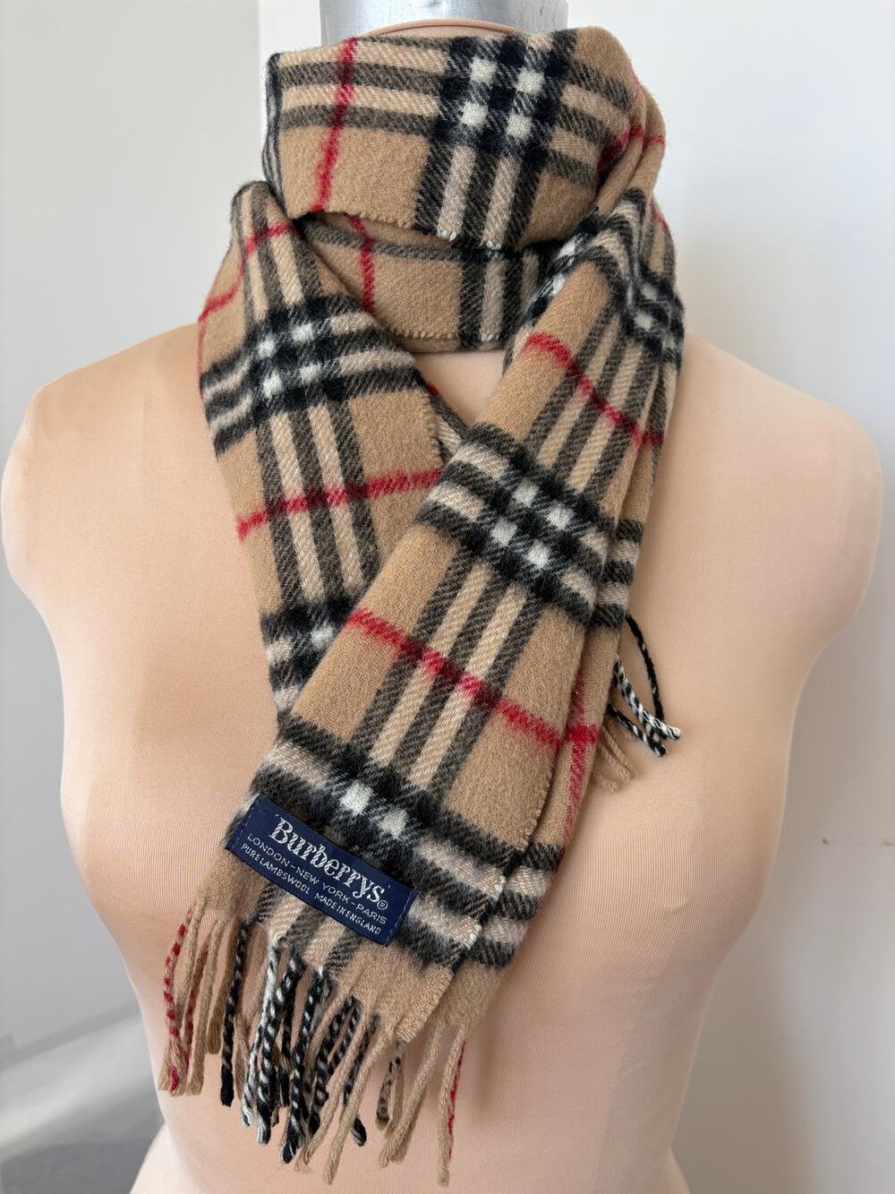 100% Lambswool Vintage Burberrys Neck Scarf Classic Nova Check Luxury
